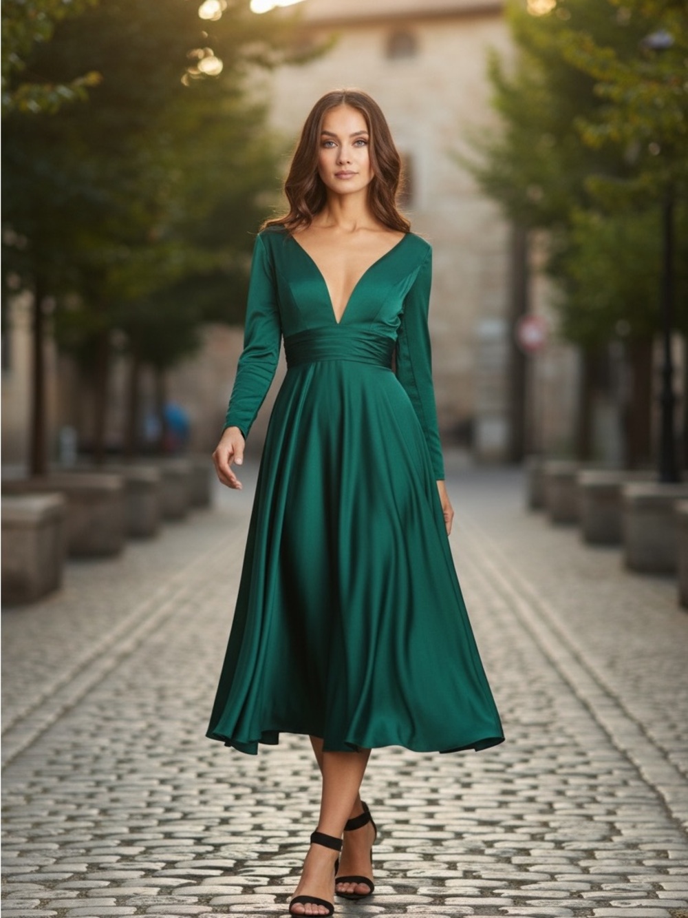 Mac Duggal 67527 Emerald Midi Dress  Sz 10